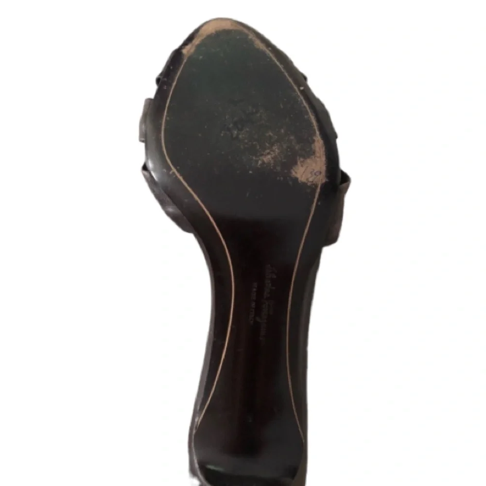 Salvatore  Ferragamo  size 10  Dark Brown leather open toe slides kitten heel